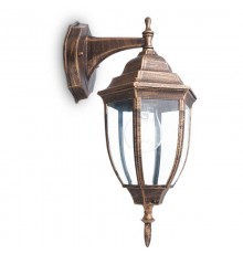 Светильник садово-парковый PL6002 шестигранный на стену вниз 60W E27 230V, черное золото  11894  Feron