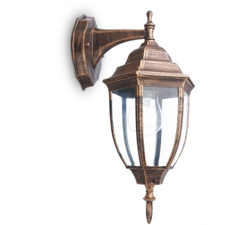 Светильник садово-парковый PL6002 шестигранный на стену вниз 60W E27 230V, черное золото  11894  Feron