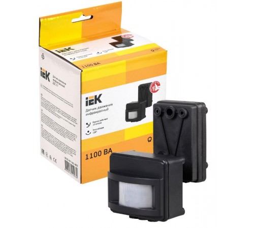 Датчик движения ДД 017 черный, макс. нагрузка 1100Вт, угол обзора 120град., дальность 12м, IP44,  LDD13-017-1100-002  IEK