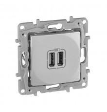Etika Алюминий Розетка USB 2-ая 240В/5В 2400мА  672494  Legrand