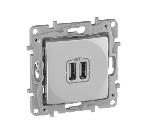 Etika Алюминий Розетка USB 2-ая 240В/5В 2400мА  672494  Legrand