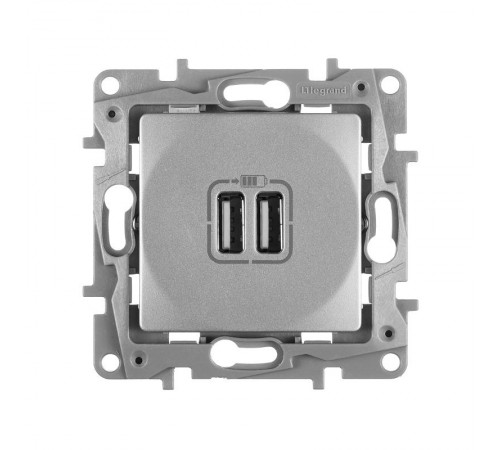 Etika Алюминий Розетка USB 2-ая 240В/5В 2400мА  672494  Legrand