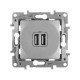 Etika Алюминий Розетка USB 2-ая 240В/5В 2400мА  672494  Legrand