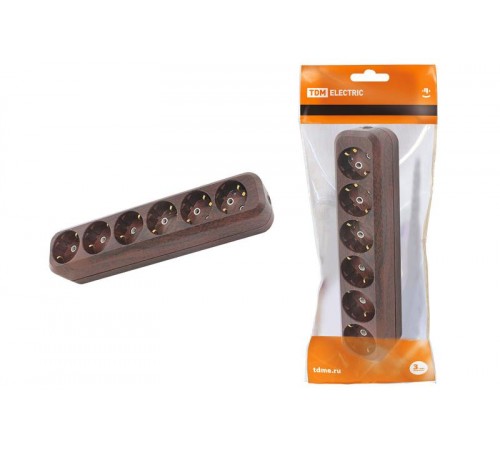 Колодка розеточная 6 гнезд 2П+3 16А 250В "Эко" (бук)   SQ1806-0071  TDM