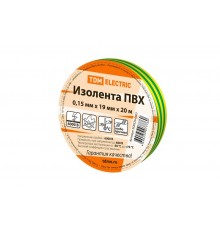 Изолента ПВХ 0,15х19мм Желто-Зеленая 20м   SQ0526-0007  TDM