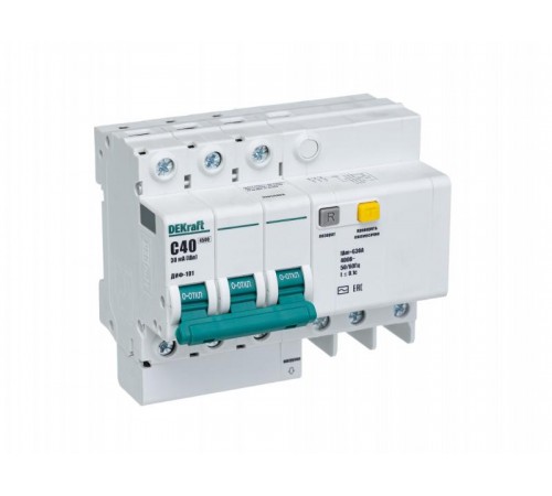 Выключатель автоматический дифференциального тока ДИФ-101 3п 40А C 30мА тип AC (6 мод)  15056DEK  DEKraft