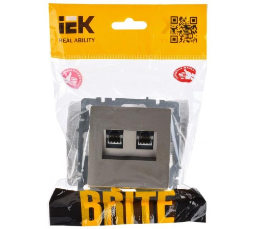 BRITE Розетка двойная RJ11+RJ45 кат.5E РК/Т12-БрС сталь   BR-KT20-O-1-K46  IEK