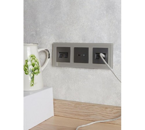 BRITE Розетка двойная RJ11+RJ45 кат.5E РК/Т12-БрС сталь   BR-KT20-O-1-K46  IEK