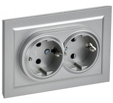 BRITE Розетка 2-ая с заземлением без шторок 16А в сборе РС12-3-БрА алюминий  BR-R21-16-K47-F  IEK