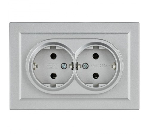 BRITE Розетка 2-ая с заземлением без шторок 16А в сборе РС12-3-БрА алюминий  BR-R21-16-K47-F  IEK