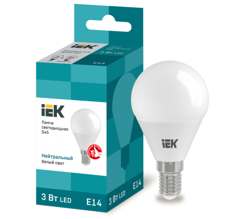 Лампа светодиодная LED 3Вт Е14 220В 4000К G45 шар  LLE-G45-3-230-40-E14  IEK