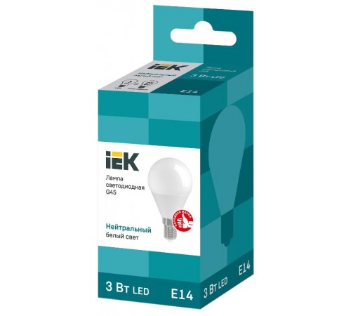Лампа светодиодная LED 3Вт Е14 220В 4000К G45 шар  LLE-G45-3-230-40-E14  IEK