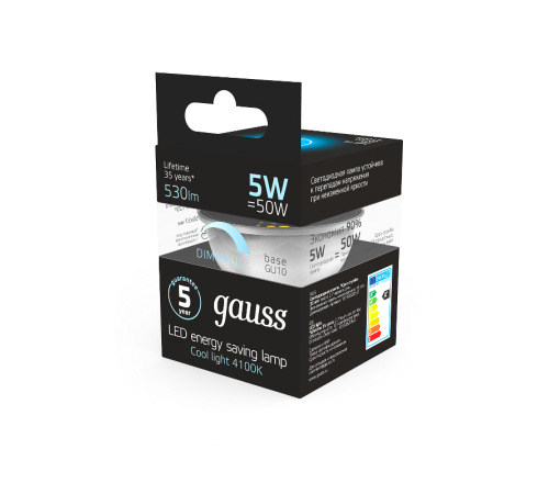 Лампа светодиодная LED 5W MR16 GU10-dim 4100K диммир.  101506205-D  Gauss