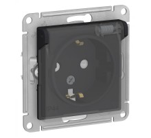 AtlasDesign Aqua Карбон Розетка с заземлением со шторк с крышк, 16А, IP44, механизм  ATN441046  SE