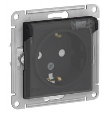 AtlasDesign Aqua Карбон Розетка с заземлением со шторк с крышк, 16А, IP44, механизм  ATN441046  SE