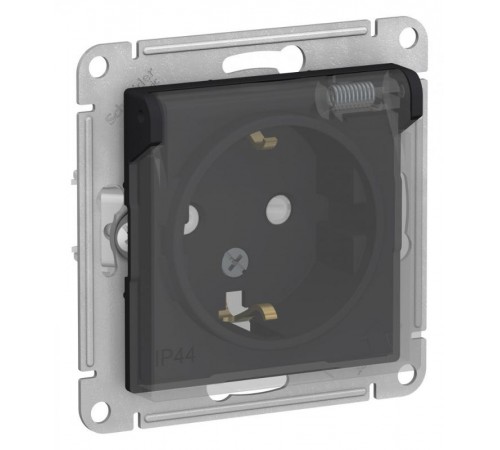 AtlasDesign Aqua Карбон Розетка с заземлением со шторк с крышк, 16А, IP44, механизм  ATN441046  SE