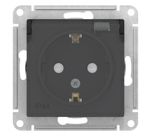 AtlasDesign Aqua Карбон Розетка с заземлением со шторк с крышк, 16А, IP44, механизм  ATN441046  SE