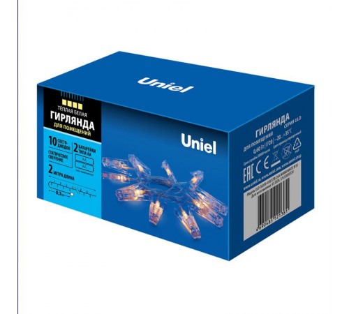 Гирлянда светодиодная  на эл.пит. 2AAПрищепки  ULD-S0200-010/STB/2AA WARM WHITE IP20 CLIPS   2м. 10 диодов 3000К шнур прозр.  UL-00005484  Uniel