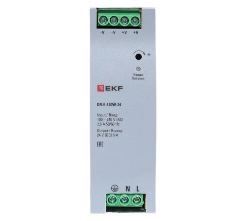 Блок питания на дин рейку 120 вт,Uвх ~ 220 В AC , Uвых - 24 В DC постоянного тока DR-E-120W-24 EKF
