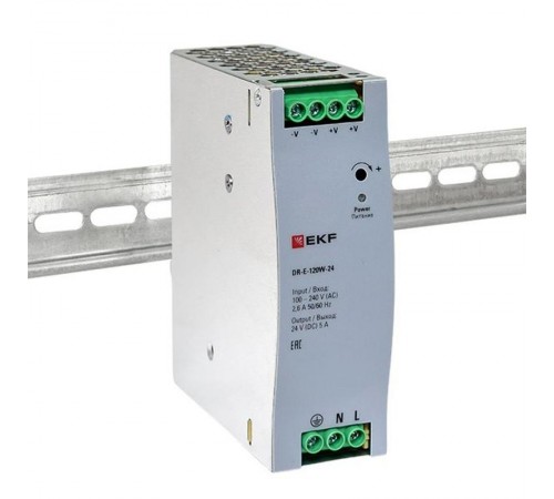 Блок питания на дин рейку 120 вт,Uвх ~ 220 В AC , Uвых - 24 В DC постоянного тока DR-E-120W-24 EKF