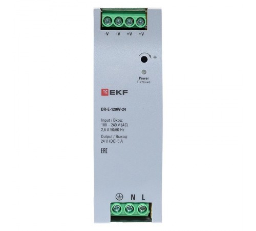 Блок питания на дин рейку 120 вт,Uвх ~ 220 В AC , Uвых - 24 В DC постоянного тока DR-E-120W-24 EKF