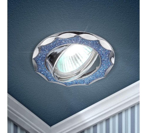 Светильник светодиодный DK17 CH/SHBL2 декор "круглый со стеклянной крошкой" MR1612V/220V 50W хром/голубо  C0043752  ЭРА