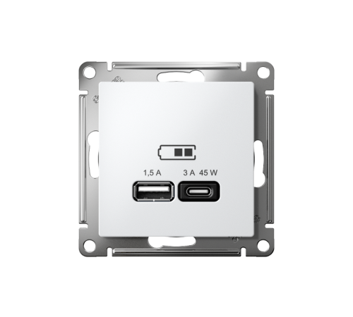 AtlasDesign Белый USB Розетка A + тип-C 45W высокоскоростной заряд QC PD  ATN000129  SE