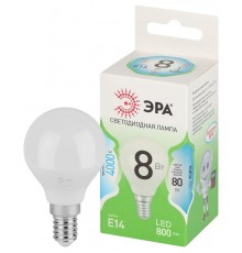 Лампа светодиодная  GREEN LINE LED P45-8W-840-E14 GL E14 8 Вт шар яркий белый свет  Б0067063  ЭРА