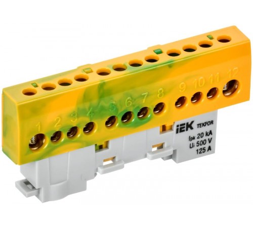 TEKFOR Шина PE "земля" изолированная на универсальном держателе 8х12-12-ЖЗ  TF-NN20-12-KL-K52  IEK