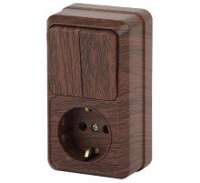 Блок розетка с выключателем Intro Quadro 2-706-10 двойным вертикальный 10(16)А-250В, IP20, ОУ, венге  Б0053895  Intro