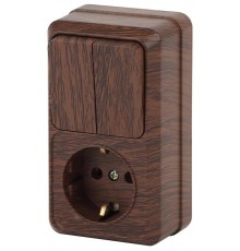 Блок розетка с выключателем Intro Quadro 2-706-10 двойным вертикальный 10(16)А-250В, IP20, ОУ, венге  Б0053895  Intro