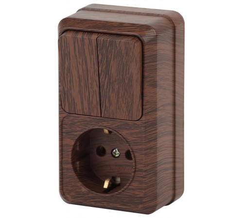 Блок розетка с выключателем Intro Quadro 2-706-10 двойным вертикальный 10(16)А-250В, IP20, ОУ, венге  Б0053895  Intro