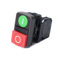 Кнопка двойн SB5 в сборе модуль 22мм зел "I"+красн выступ "O" пластик 1НО+1НЗ  SB5AL73415  SE