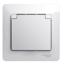 Glossa Белый Розетка с заземлением со шторками с крышкой, IP20 (в сборе с рамкой)  GSL000146  SE