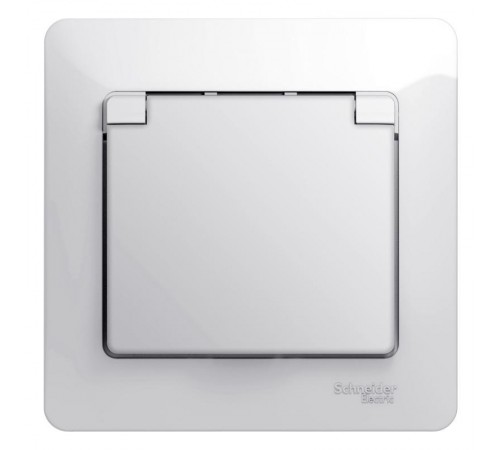 Glossa Белый Розетка с заземлением со шторками с крышкой, IP20 (в сборе с рамкой)  GSL000146  SE