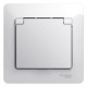 Glossa Белый Розетка с заземлением со шторками с крышкой, IP20 (в сборе с рамкой)  GSL000146  SE