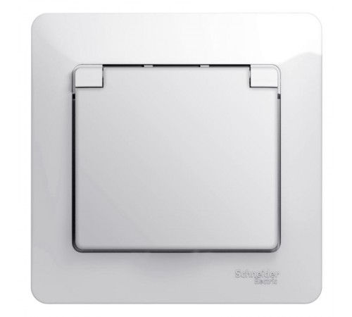 Glossa Белый Розетка с заземлением со шторками с крышкой, IP20 (в сборе с рамкой)  GSL000146  SE