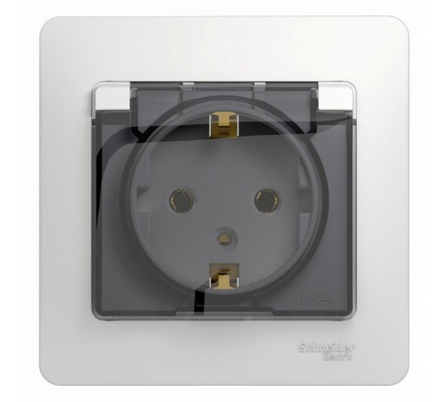 Glossa Белый Розетка с заземлением со шторками с крышкой, IP20 (в сборе с рамкой)  GSL000146  SE