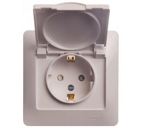 Glossa Белый Розетка с заземлением со шторками с крышкой, IP20 (в сборе с рамкой)  GSL000146  SE