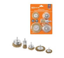 Набор щеток для дрели, латунир., 5 предметов: "плоские" 50,75 мм, "чашки" 25,50,75 мм, "Рубин",  SQ1096-0214  TDM