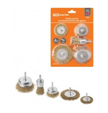 Набор щеток для дрели, латунир., 5 предметов: "плоские" 50,75 мм, "чашки" 25,50,75 мм, "Рубин",  SQ1096-0214  TDM