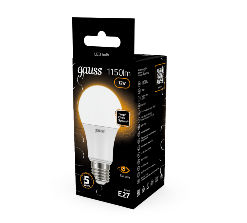 Лампа светодиодная LED 12Вт E27 220В 2700К A60 шар  102502112  Gauss