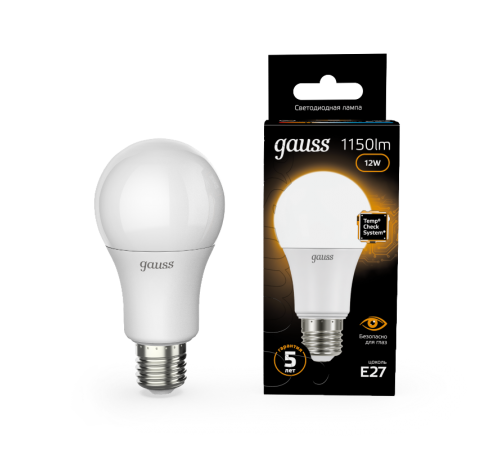 Лампа светодиодная LED 12Вт E27 220В 2700К A60 шар  102502112  Gauss
