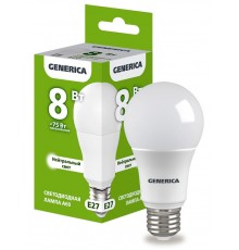 Лампа светодиодная A60 груша 8Вт 230В 4000К E27   LL-A60-08-230-40-E27-G  GENERICA