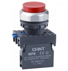 Кнопка управления выступ., NP8-01GND/4 подсвет., самовозв., красн., AC110-230В(LED), 1НЗ, IP65 (R)  667604  CHINT