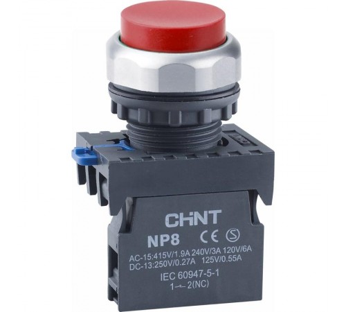 Кнопка управления выступ., NP8-01GND/4 подсвет., самовозв., красн., AC110-230В(LED), 1НЗ, IP65 (R)  667604  CHINT