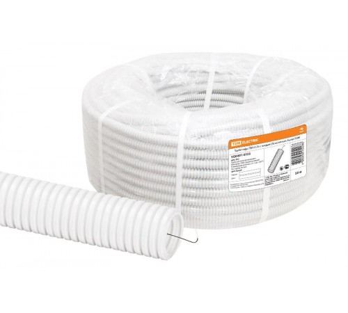 Труба гибкая гофрированная ПВХ d 25 с зондом (50 м) легкая, белая  SQ0401-0325  TDM