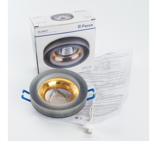 Светильник точечный встраиваемый под лампу DL2541 MR16 13W G5.3 матовый черный,золото, круг  32636  FERON