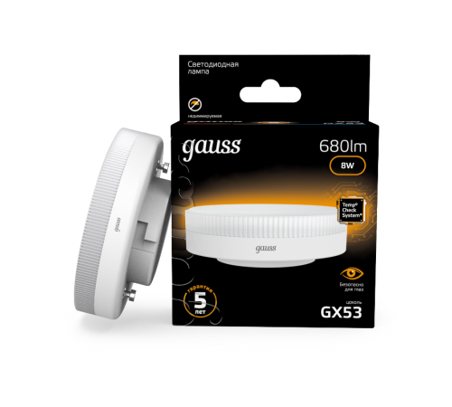 Лампа светодиодная LED 8Вт GX53 220В 2700К  108008108  Gauss