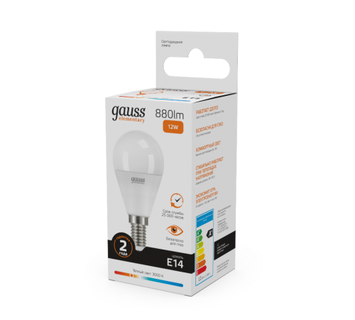 Лампа светодиодная LED Elementary Шар 12W 880lm E14 3000K  53112  Gauss